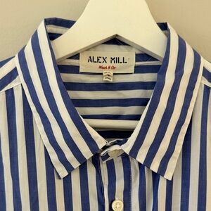 Alex Mill Wash & Go Men Sz XL Striped Button-Down Shirt in Blue White Pocket